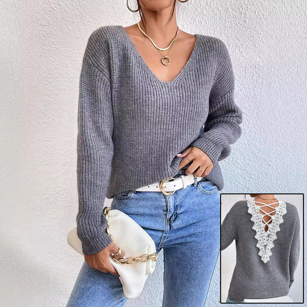 V-neck Sweater Ladies Winter Backless Streetwear Bandage Cashmere Sweater Women High Quality Fashion Clothes