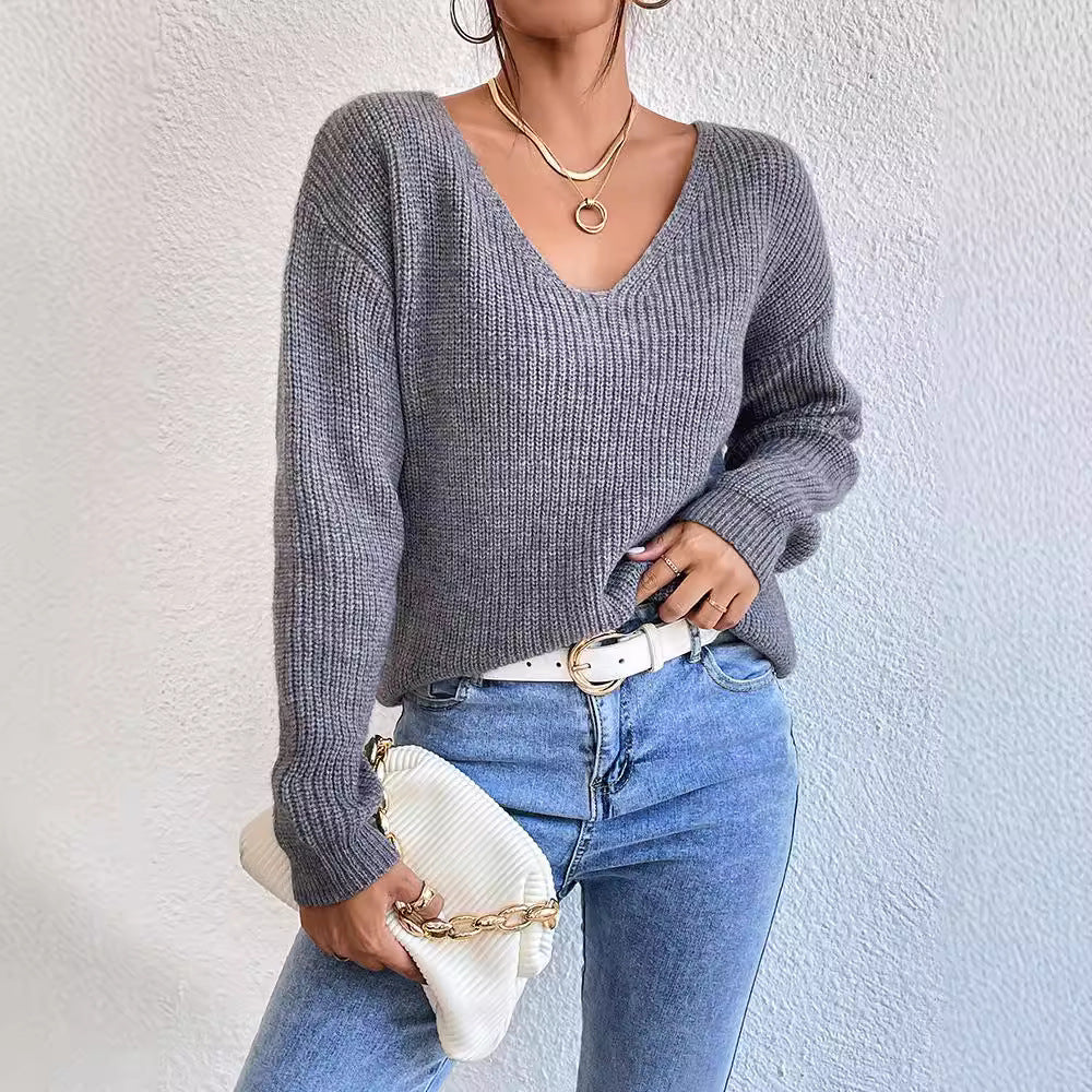 V-neck Sweater Ladies Winter Backless Streetwear Bandage Cashmere Sweater Women High Quality Fashion Clothes