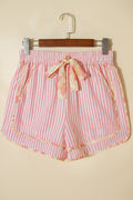 Stripe Floral Trim Ribbon Drawstring Waist Shorts