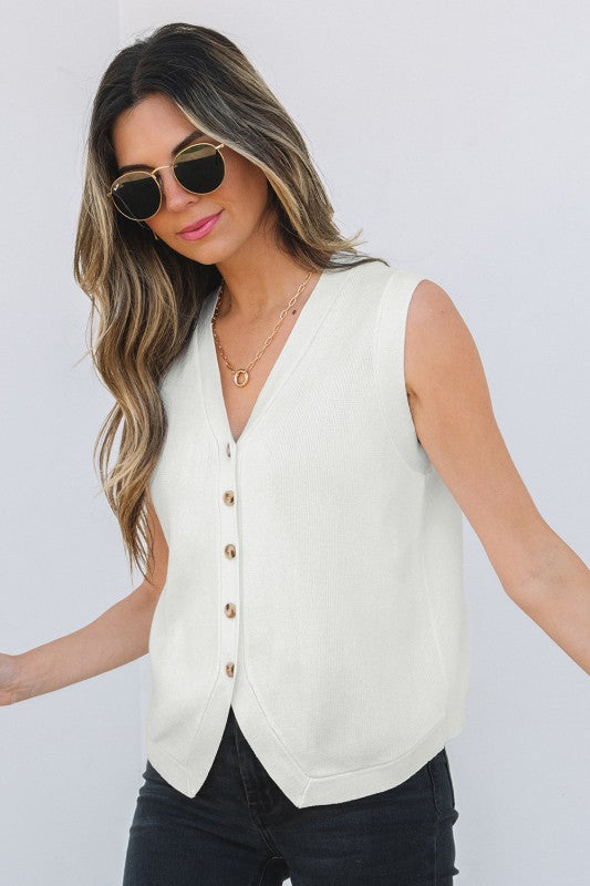 Izabella V Neck Buttoned Sweater Vest