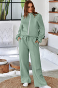 Solid Zip-Up Jacket and Drawstring Pants Set