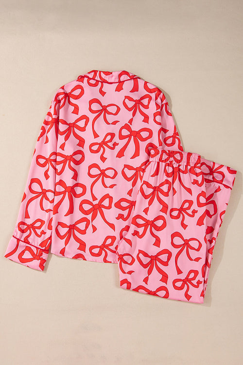 Bow Long Sleeve Top and Pants Pajama Set