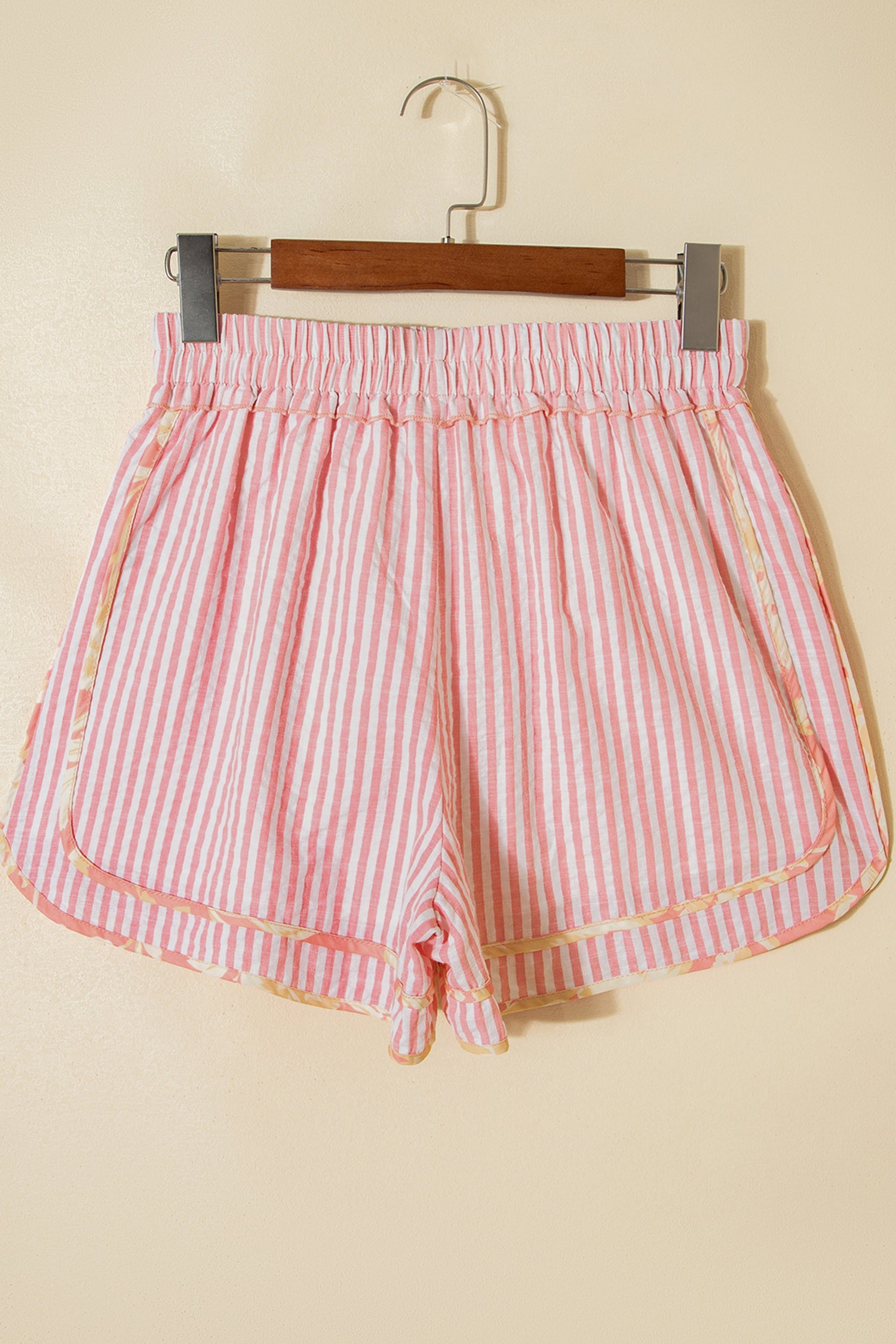 Stripe Floral Trim Ribbon Drawstring Waist Shorts
