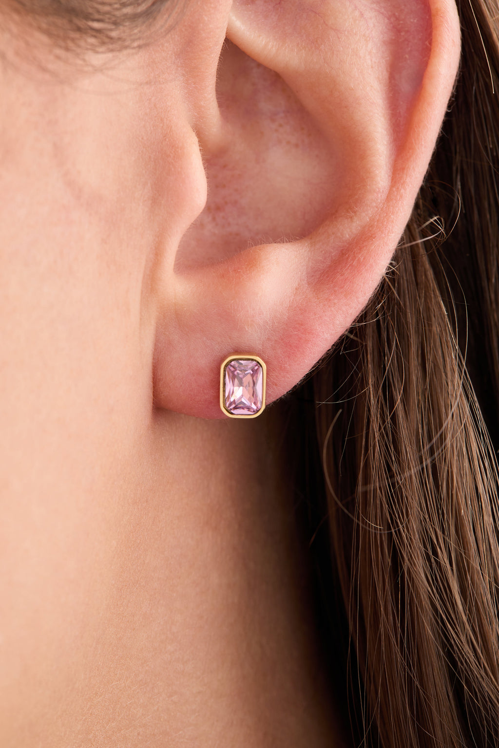 October Emerald-Cut Birthstone Stud Earrings