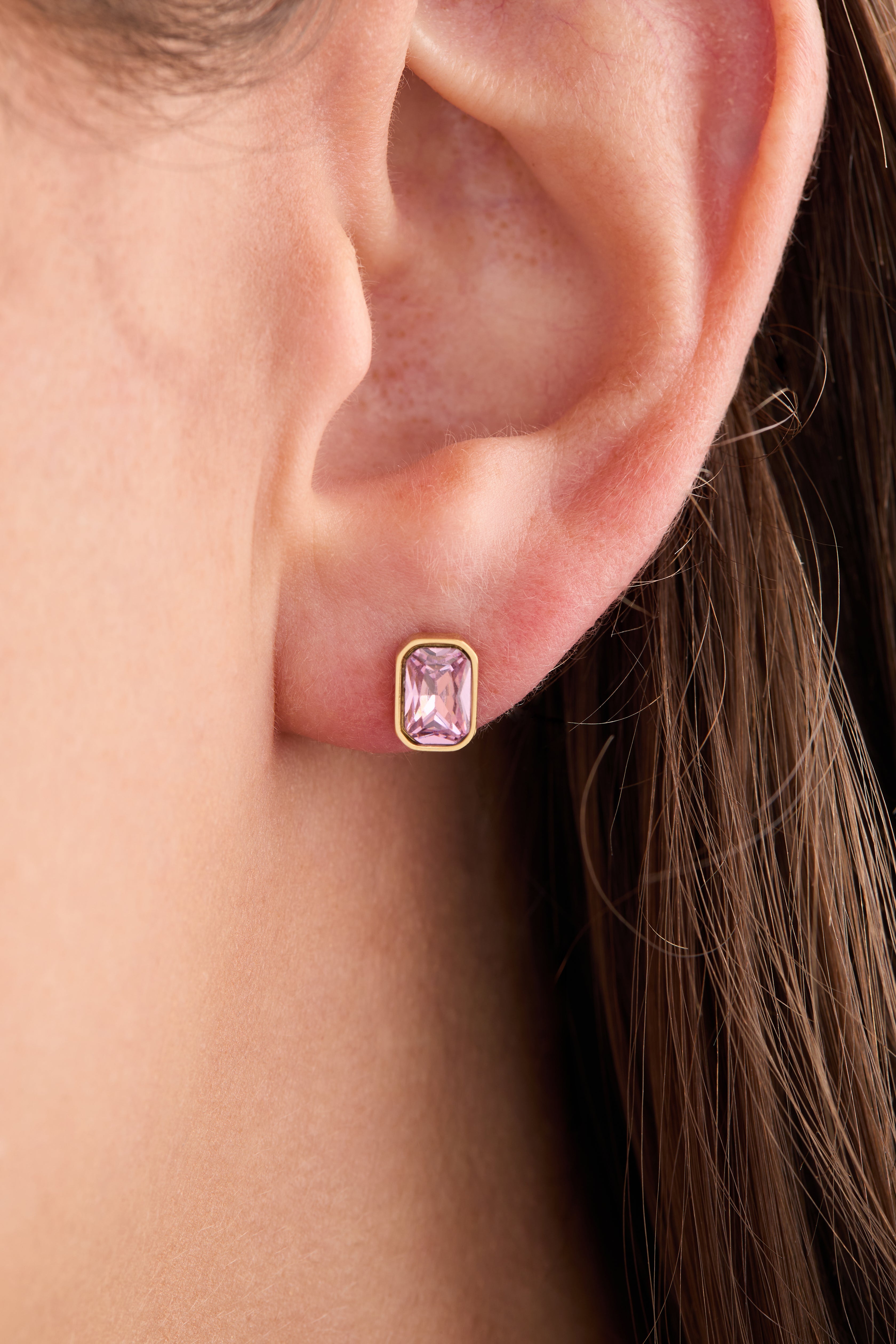 October Emerald-Cut Birthstone Stud Earrings