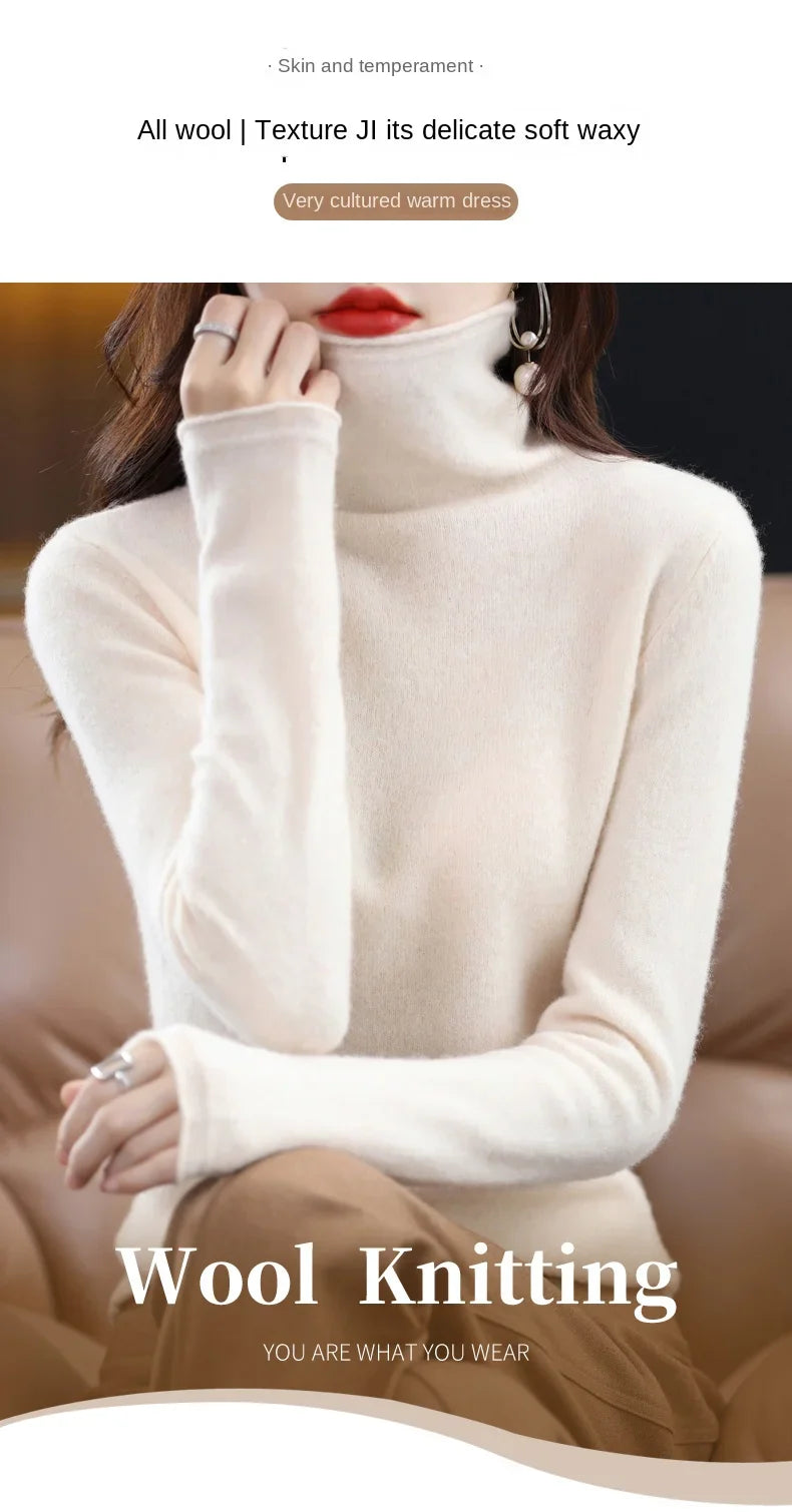 New 100% Merino Wool Turtleneck Cashmere Sweater