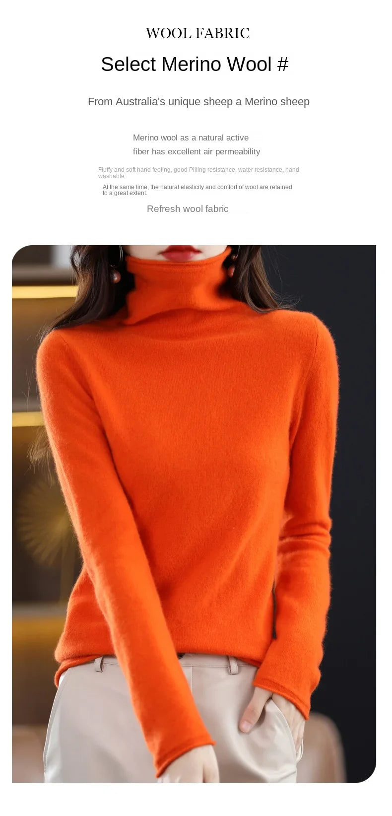 New 100% Merino Wool Turtleneck Cashmere Sweater