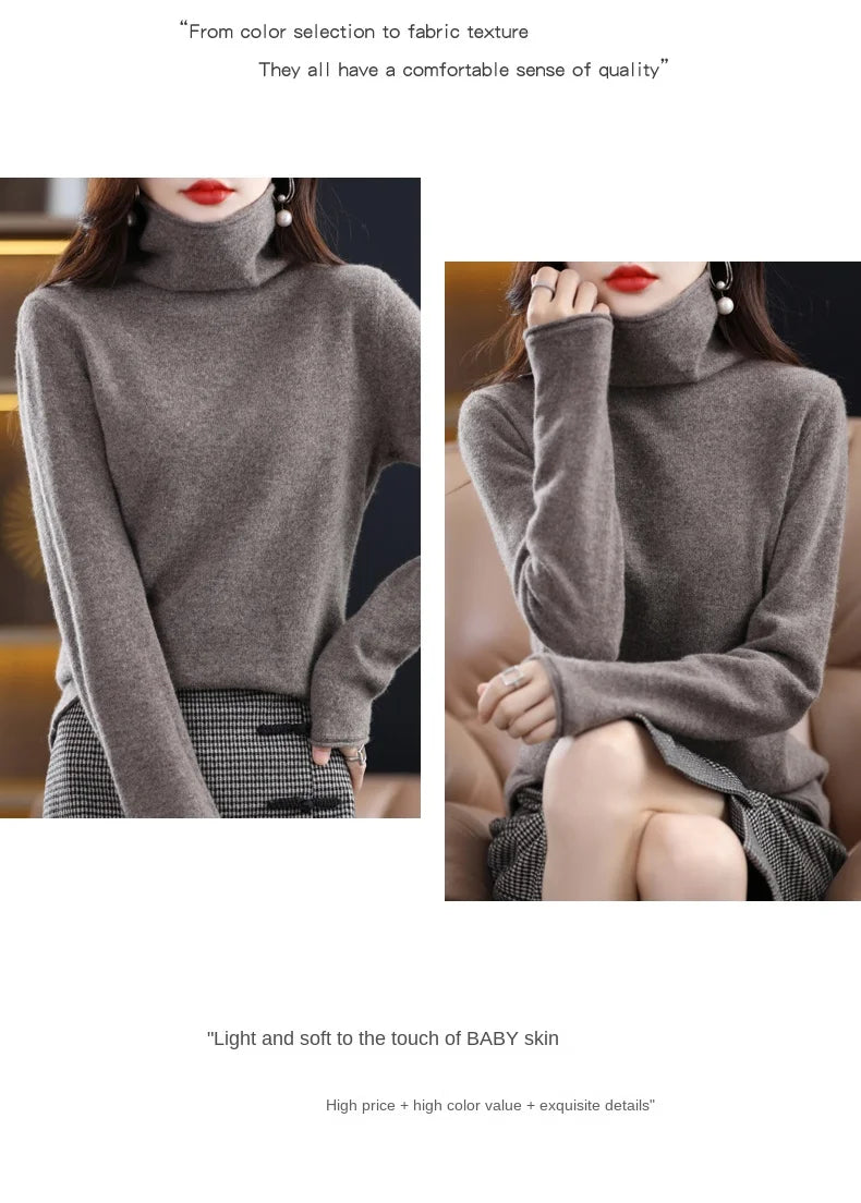 New 100% Merino Wool Turtleneck Cashmere Sweater