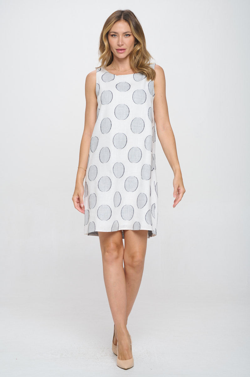 Polka Dot Print Round neck Sleeveless Shift Dress
